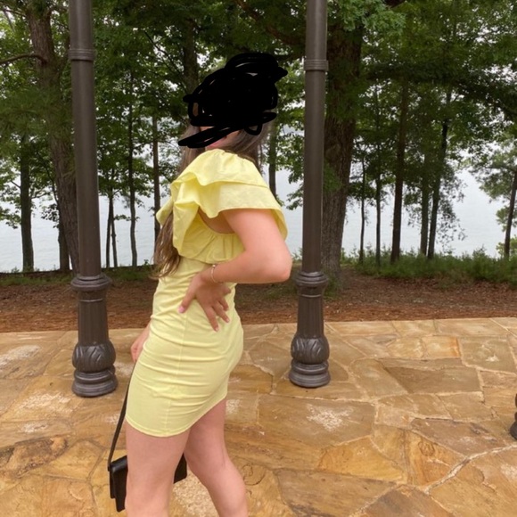 Zara Puff Voluminous Ruffle Poplin Sleeve Bodycon Mini Dress Pastel Yellow Sz M - Picture 9 of 16